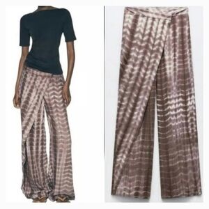 Zara Taupe Tie-Dye Wide-Leg Wrap Pants Zara NWT sz XL